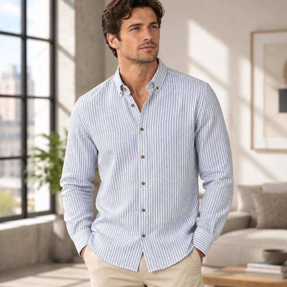 Rive Four Button Down Shirt Size XL Blue White Striped Long Sleeve